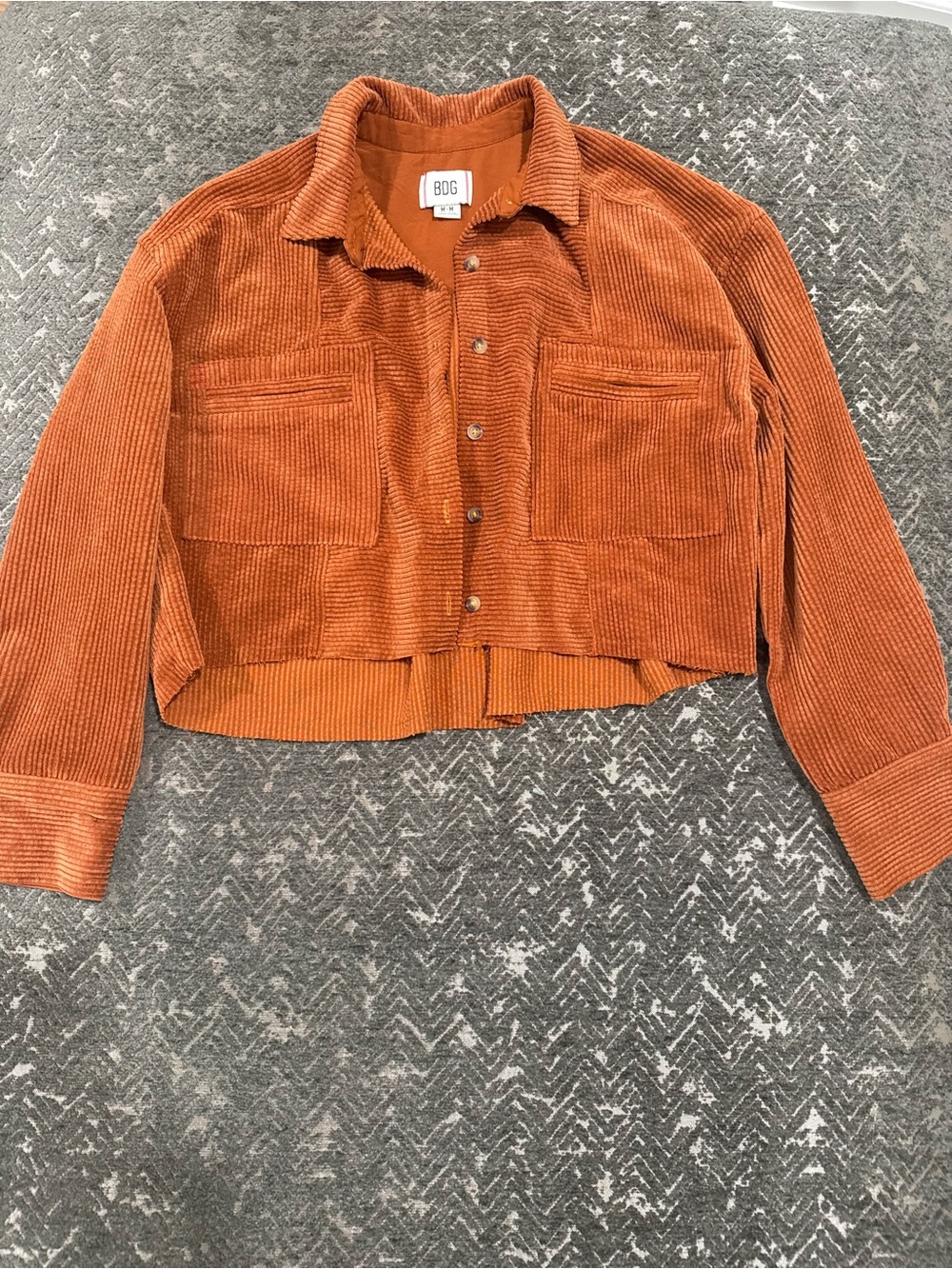 BDG Urban Outfitters Rodney Rust Corduroy Cropped Raw Hem Shirt Jacket M